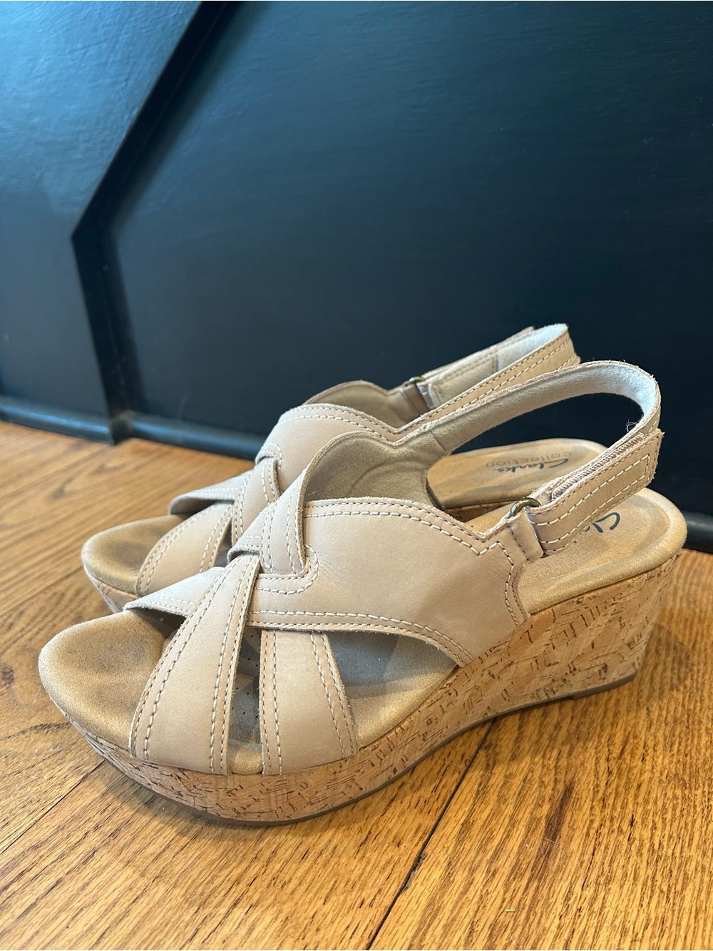 Clarks Beige/Tan Cork Wedge Slingback Sandals